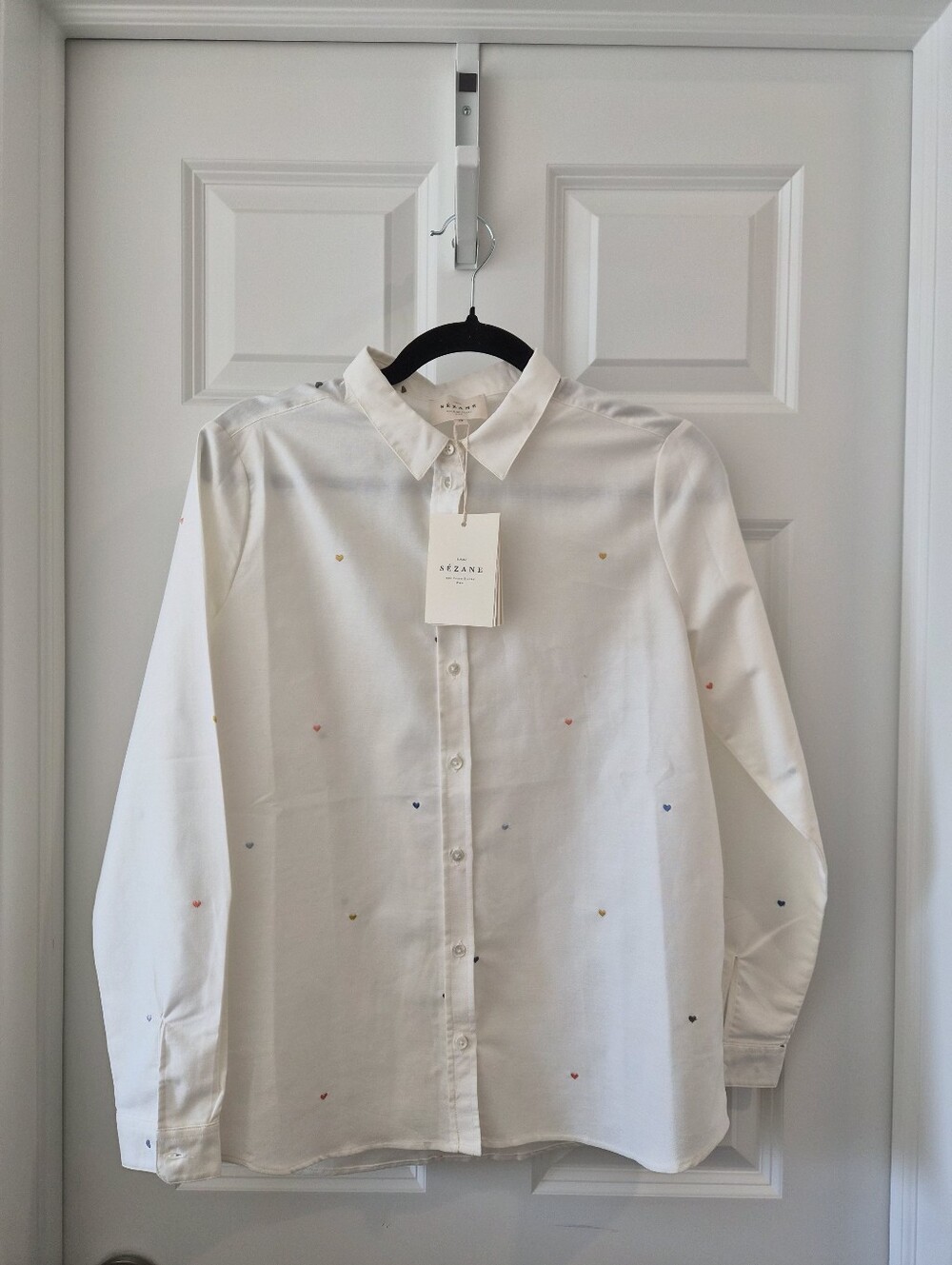 *NWT* [Sezane] Pierro Shirt In Embroidered Multicolor Hearts, Size 38/6, Cotton